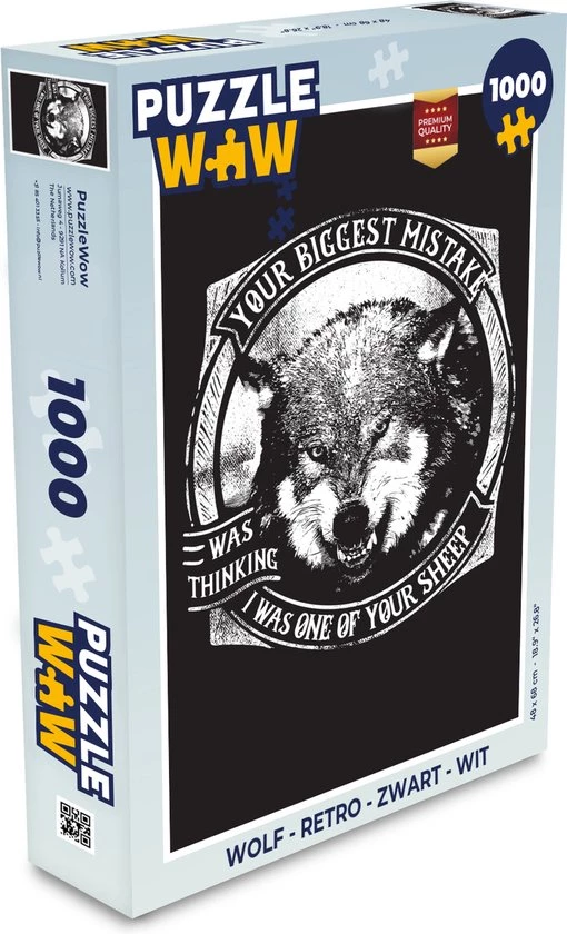 PuzzleWow Puzzel Wolf - Retro - Zwart - Wit - Legpuzzel - Puzzel 1000 Stukjes Volwassenen - Sinterklaas Cadeautjes - Sinterklaas Voor Grote Kinderen 1 PuzzleWow Puzzel Wolf - Retro - Zwart - Wit - Legpuzzel - Puzzel 1000 Stukjes Volwassenen - Sinterklaas Cadeautjes - Sinterklaas Voor Grote Kinderen