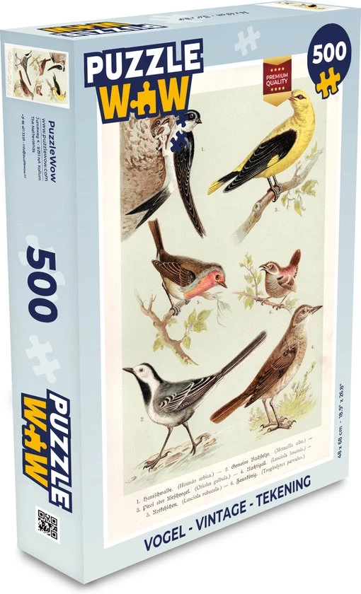 PuzzleWow Puzzel Vogel - Vintage - Tekening - Legpuzzel - Puzzel 500 Stukjes - Sinterklaas Cadeautjes - Sinterklaas Voor Grote Kinderen 1 PuzzleWow Puzzel Vogel - Vintage - Tekening - Legpuzzel - Puzzel 500 Stukjes - Sinterklaas Cadeautjes - Sinterklaas Voor Grote Kinderen