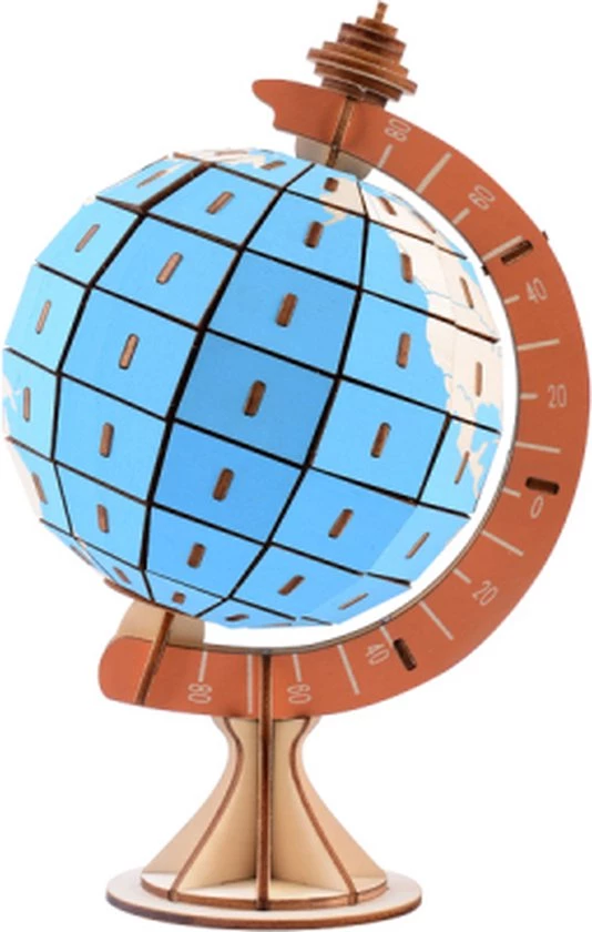 De Bouwplaats Bouwpakket 3D Puzzel Globe Van Hout- Gekleurd 1 De Bouwplaats Bouwpakket 3D Puzzel Globe Van Hout- Gekleurd