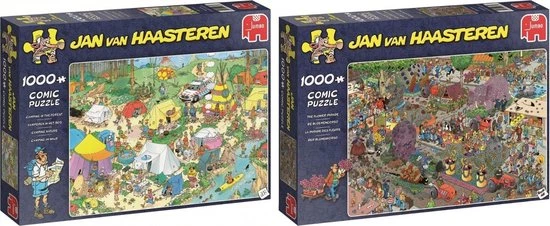 Jan Van Haasteren Puzzelbundel - 2 Stuks - Kamperen In Het Bos 1000 Stukjes & De Bloemencorso 1000 Stukjes 1 Jan Van Haasteren Puzzelbundel - 2 Stuks - Kamperen In Het Bos 1000 Stukjes & De Bloemencorso 1000 Stukjes