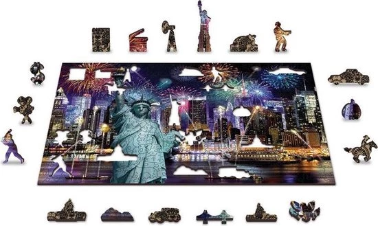 Wooden City New York Bij Nacht XL - Houten Vormpuzzel - 52x37,5 Cm - 1010 Stukjes 3 Wooden City New York Bij Nacht XL - Houten Vormpuzzel - 52x37,5 Cm - 1010 Stukjes - Afbeelding 3