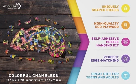 Wood Trick Kleurrijke Kameleon - Houten Vormpuzzel 11 Wood Trick Kleurrijke Kameleon - Houten Vormpuzzel - Afbeelding 11