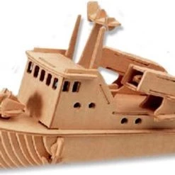 De Bouwplaats 3D Puzzel Houten Bouwpakket Speedboot Met Raket