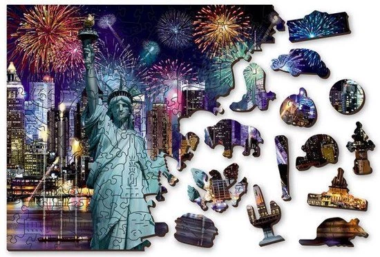 Wooden City New York Bij Nacht XL - Houten Vormpuzzel - 52x37,5 Cm - 1010 Stukjes 1 Wooden City New York Bij Nacht XL - Houten Vormpuzzel - 52x37,5 Cm - 1010 Stukjes