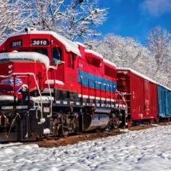 Bluebird Red Train In The Snow 1500