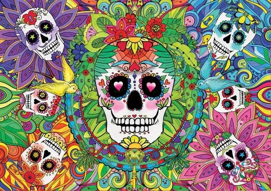 Educa Puzzel - Sugar Skulls "NEON" - 1000 Stukjes 3 Educa Puzzel - Sugar Skulls "NEON" - 1000 Stukjes - Afbeelding 3