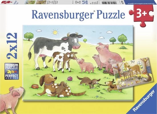 Ravensburger Puzzel Gelukkige Dierenfamilies - 2x12 Stukjes 1 Ravensburger Puzzel Gelukkige Dierenfamilies - 2x12 Stukjes