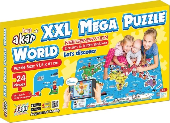 Akar Toys - World - Puzzel / XXL Puzzel / Speelmat / Speelgoed / Met GRATIS App - 91.5x61cm - 24st 1 Akar Toys - World - Puzzel / XXL Puzzel / Speelmat / Speelgoed / Met GRATIS App - 91.5x61cm - 24st