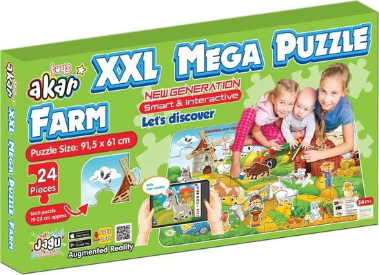 Akar Toys - Farm - Puzzel / XXL Puzzel / Speelmat / Speelgoed / Met GRATIS App - 91.5x61cm - 24st 1 Akar Toys - Farm - Puzzel / XXL Puzzel / Speelmat / Speelgoed / Met GRATIS App - 91.5x61cm - 24st