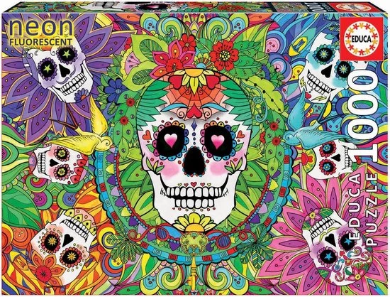 Educa Puzzel - Sugar Skulls "NEON" - 1000 Stukjes 1 Educa Puzzel - Sugar Skulls "NEON" - 1000 Stukjes
