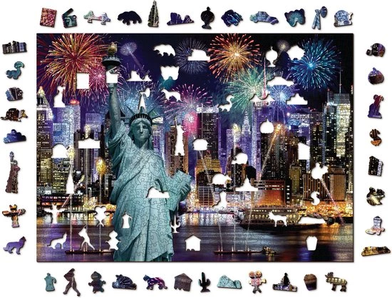 Wooden City New York Bij Nacht XL - Houten Vormpuzzel - 52x37,5 Cm - 1010 Stukjes 7 Wooden City New York Bij Nacht XL - Houten Vormpuzzel - 52x37,5 Cm - 1010 Stukjes - Afbeelding 7