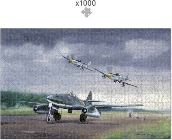 Thijs Postma - TP Aviation Art - Puzzel - 1000 Stukjes - Messerschmitt Me 262 Krijgt Bezoek Van P-51 Mustangs 2 Thijs Postma - TP Aviation Art - Puzzel - 1000 Stukjes - Messerschmitt Me 262 Krijgt Bezoek Van P-51 Mustangs - Afbeelding 2