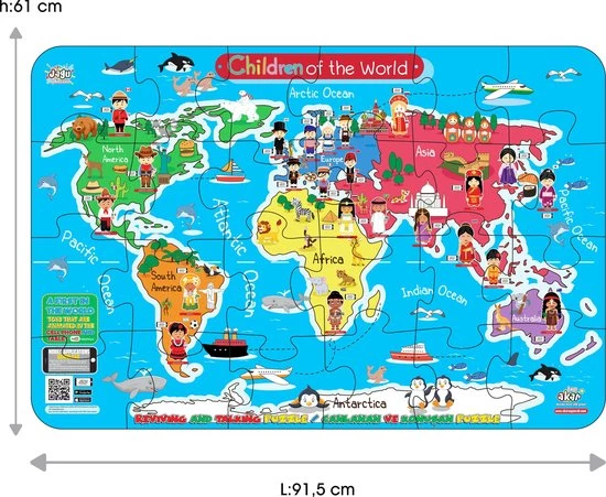 Akar Toys - World - Puzzel / XXL Puzzel / Speelmat / Speelgoed / Met GRATIS App - 91.5x61cm - 24st 3 Akar Toys - World - Puzzel / XXL Puzzel / Speelmat / Speelgoed / Met GRATIS App - 91.5x61cm - 24st - Afbeelding 3