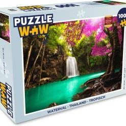 PuzzleWow Puzzel Waterval Met Kleurrijke Bloemen En Bomen - Natuur - Jungle - Legpuzzel - Puzzel 1000 Stukjes Volwassenen - Sinterklaas Cadeautjes - Sinterklaas Voor Grote Kinderen