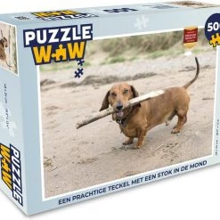 PuzzleWow Puzzel Een Teckel Met Een Stok In De Mond - Legpuzzel - Puzzel 500 Stukjes - Sinterklaas Cadeautjes - Sinterklaas Voor Grote Kinderen