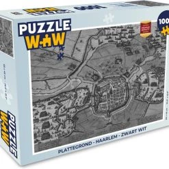 PuzzleWow Puzzel Plattegrond - Haarlem - Zwart Wit - Legpuzzel - Puzzel 1000 Stukjes Volwassenen - Stadskaart - Sinterklaas Cadeautjes - Sinterklaas Voor Grote Kinderen