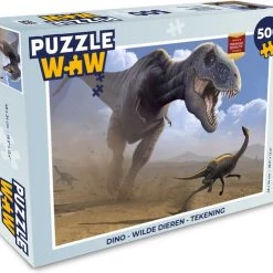 PuzzleWow Puzzel Dino - Wilde Dieren - Tekening - Kinderen - Jongens - Kindderen - Legpuzzel - Puzzel 500 Stukjes - Sinterklaas Cadeautjes - Sinterklaas Voor Grote Kinderen