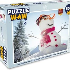 PuzzleWow Puzzel Een Sneeuwman Met De Zon Achter Zich Zorgt Voor Een Kerstsfeer - Legpuzzel - Puzzel 500 Stukjes - Kerst - Cadeau - Kerstcadeau Voor Mannen, Vrouwen En Kinderen - Sinterklaas Cadeautjes - Sinterklaas Voor Grote Kinderen