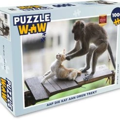 PuzzleWow Puzzel Kat - Aap - Hout - Legpuzzel - Puzzel 1000 Stukjes Volwassenen - Sinterklaas Cadeautjes - Sinterklaas Voor Grote Kinderen