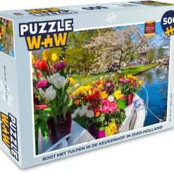 PuzzleWow Puzzel Boot Met Tulpen In De Keukenhof In Zuid-Holland - Legpuzzel - Puzzel 500 Stukjes - Sinterklaas Cadeautjes - Sinterklaas Voor Grote Kinderen