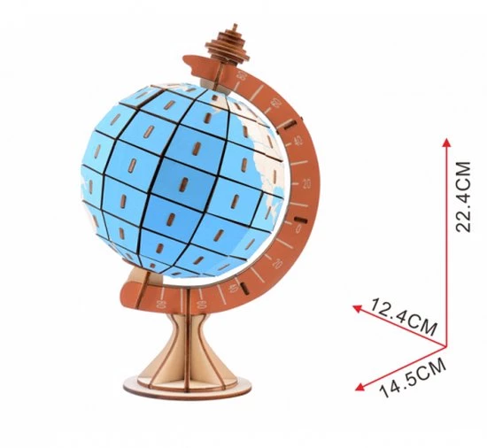 De Bouwplaats Bouwpakket 3D Puzzel Globe Van Hout- Gekleurd 2 De Bouwplaats Bouwpakket 3D Puzzel Globe Van Hout- Gekleurd - Afbeelding 2