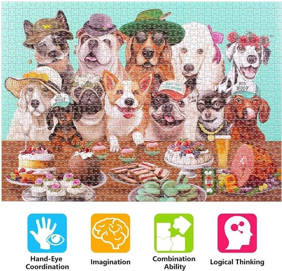 Merkloos Puzzel 1000 Stukjes - 50 Bij 70 Cm - Honden Feest Prent - Legpuzzel Voor Volwassenen En Kinderen - Familie-activiteit - Kunstwerk Lalaland - Geduld En Doorzettingsvermogen - Let Op De Details ;) 4 Merkloos Puzzel 1000 Stukjes - 50 Bij 70 Cm - Honden Feest Prent - Legpuzzel Voor Volwassenen En Kinderen - Familie-activiteit - Kunstwerk Lalaland - Geduld En Doorzettingsvermogen - Let Op De Details ;) - Afbeelding 4