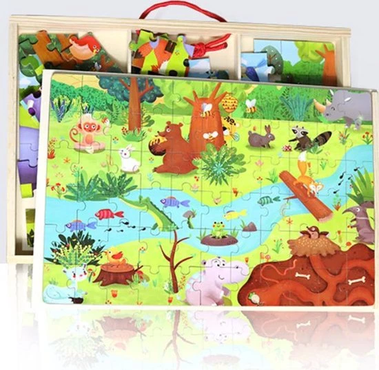 MiDeer 3-in-1 3*66 Stuks Dubbelzijdig Hout Puzzels In Houten Geschenkdoos - Hout Puzzel - Dieren - Kinderpuzzel - Educatief Speelgoed Voor Kinderen 3 MiDeer 3-in-1 3*66 Stuks Dubbelzijdig Hout Puzzels In Houten Geschenkdoos - Hout Puzzel - Dieren - Kinderpuzzel - Educatief Speelgoed Voor Kinderen - Afbeelding 3