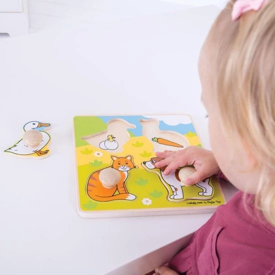 Bigjigs Houten Knoppuzzel Huisdieren - 4 Stukjes 2 Bigjigs Houten Knoppuzzel Huisdieren - 4 Stukjes - Afbeelding 2