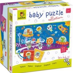 Ludattica DUDÙ Puzzels: BABY PUZZEL RUIMTE, 18x18x10cm, 8 Dubbelzijdige Puzzels Van 4 Stukjes (16x16cm) Vormen Op De Achterkant Een Puzzel Van 32 Stukjes, 2+