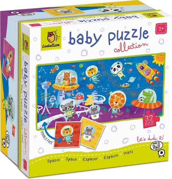 Ludattica DUDÙ Puzzels: BABY PUZZEL RUIMTE, 18x18x10cm, 8 Dubbelzijdige Puzzels Van 4 Stukjes (16x16cm) Vormen Op De Achterkant Een Puzzel Van 32 Stukjes, 2+ 1 Ludattica DUDÙ Puzzels: BABY PUZZEL RUIMTE, 18x18x10cm, 8 Dubbelzijdige Puzzels Van 4 Stukjes (16x16cm) Vormen Op De Achterkant Een Puzzel Van 32 Stukjes, 2+