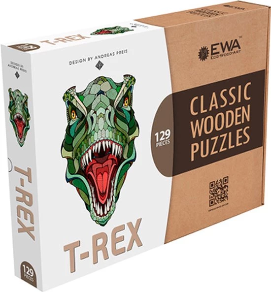 Art Bizniz Legpuzzel T-rex 37 X 28 Cm Hout Groen 129-delig 5 Art Bizniz Legpuzzel T-rex 37 X 28 Cm Hout Groen 129-delig - Afbeelding 5