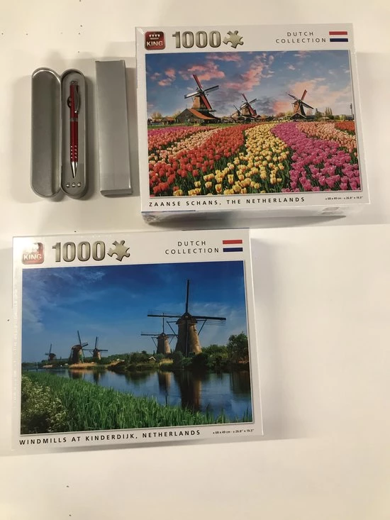 King International King - Legpuzzels - Dutch Collection - Zaanse Schans, The Netherlands + Windmills At Kinderdijk, Netherlands (2 X 1000 Stuks) | 68 X 49 Cm | Inclusief Unieke En Praktische Rode, Blauw Schrijvende Laserbalpen In Luxe Opbergbox. 3 King International King - Legpuzzels - Dutch Collection - Zaanse Schans, The Netherlands + Windmills At Kinderdijk, Netherlands (2 X 1000 Stuks) | 68 X 49 Cm | Inclusief Unieke En Praktische Rode, Blauw Schrijvende Laserbalpen In Luxe Opbergbox. - Afbeelding 3