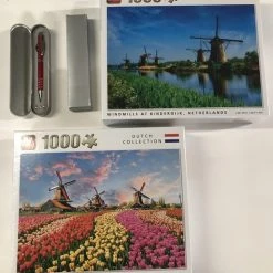 King International King - Legpuzzels - Dutch Collection - Zaanse Schans, The Netherlands + Windmills At Kinderdijk, Netherlands (2 X 1000 Stuks) | 68 X 49 Cm | Inclusief Unieke En Praktische Rode, Blauw Schrijvende Laserbalpen In Luxe Opbergbox.