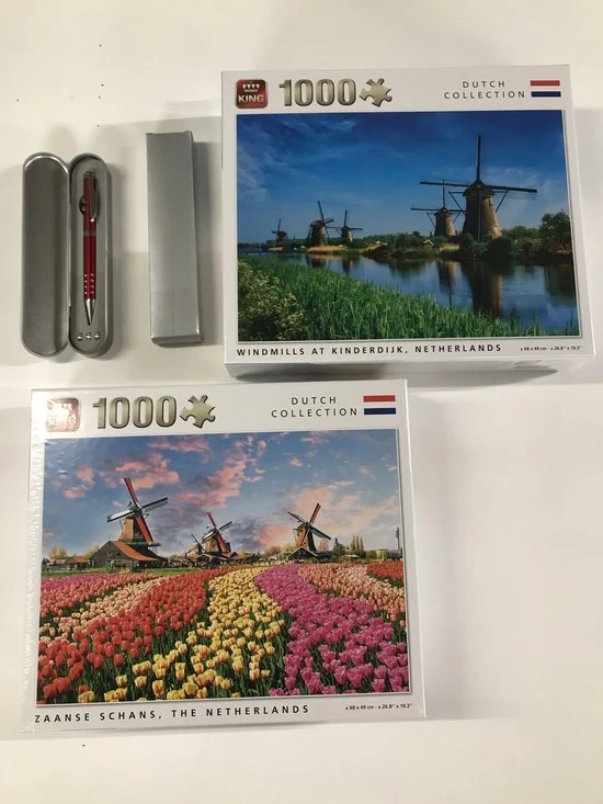 King International King - Legpuzzels - Dutch Collection - Zaanse Schans, The Netherlands + Windmills At Kinderdijk, Netherlands (2 X 1000 Stuks) | 68 X 49 Cm | Inclusief Unieke En Praktische Rode, Blauw Schrijvende Laserbalpen In Luxe Opbergbox. 1 King International King - Legpuzzels - Dutch Collection - Zaanse Schans, The Netherlands + Windmills At Kinderdijk, Netherlands (2 X 1000 Stuks) | 68 X 49 Cm | Inclusief Unieke En Praktische Rode, Blauw Schrijvende Laserbalpen In Luxe Opbergbox.